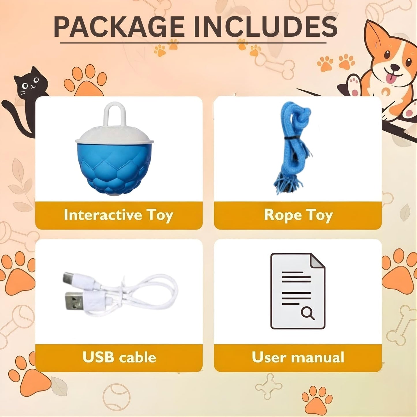 Interactive Motion-Activated Dog Toy with Rope – Rechargeable Smart Ball for Small Dogs, Featuring 3 Speed Modes and Durable Design
