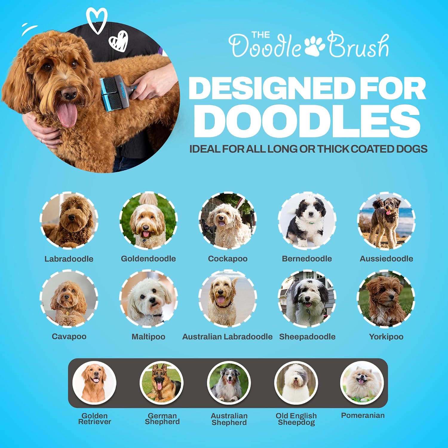 Slicker Brush for Dogs - Dual Head Grooming Tool for Tangle-Free Coat Care, Ideal for Poodles, Labradoodles, and Sheepadoodles, Promotes Healthy and Shiny Fur