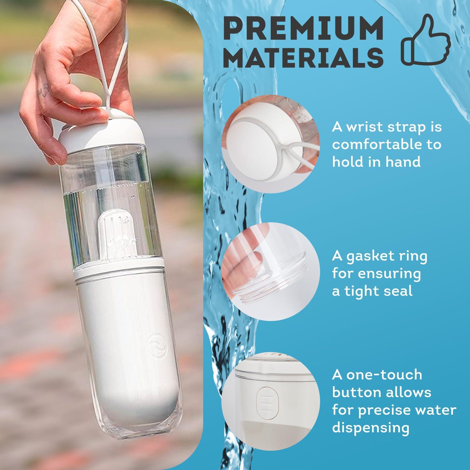 Portable Dog Water Bottle Dispenser ,Pet Water Bottles for Dogs on Walks ABS Dog Travel Water Bottle with Silicone Strap & Cotton Filter
