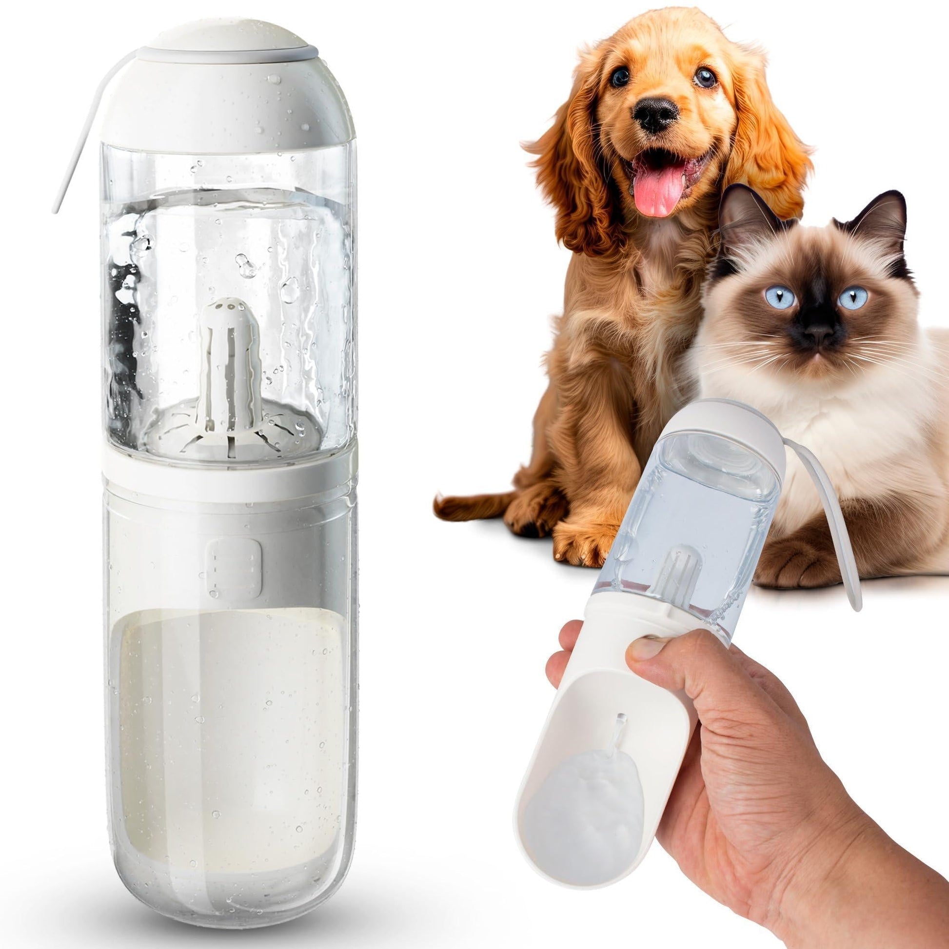 Portable Dog Water Bottle Dispenser ,Pet Water Bottles for Dogs on Walks ABS Dog Travel Water Bottle with Silicone Strap & Cotton Filter